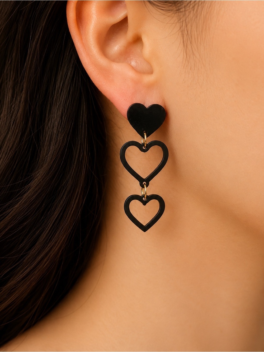 3D printed Black Heart Drop Earrings - Women Jewelry